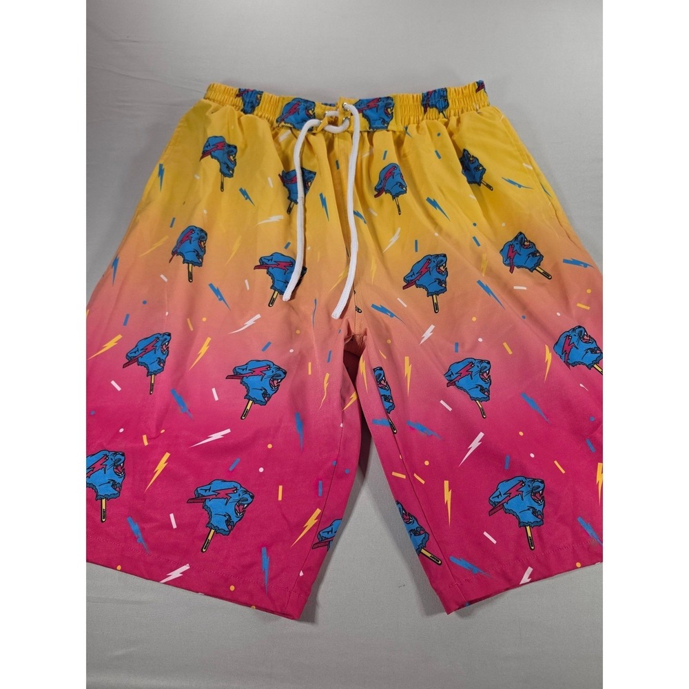 MrBeast Mens Ombre Beast Popsicle Print Swim Trunks Pink Yellow Size L